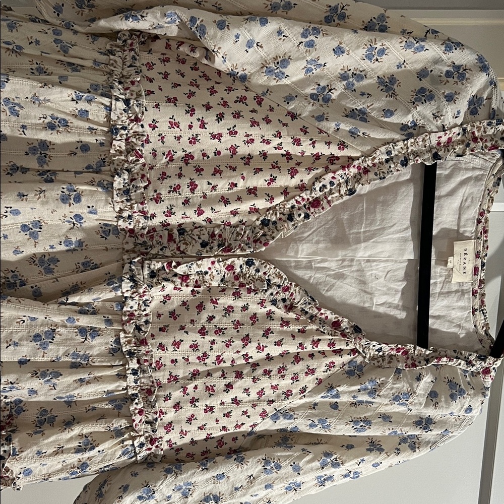 Sezane Floral Patchwork Mini Dress in Cream, Red & Blue - Picture 9 of 12